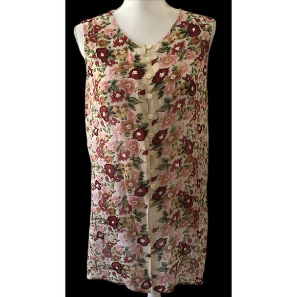 Amanda Smith Sleeveless Floral Beaded Neck Duster Kimono Cover Up Size Medium - Picture 12 of 12